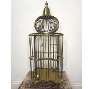 Vintage 70s Ethan Allen Heavy Brass Birdcage Large Dome Top Hollywood Regency